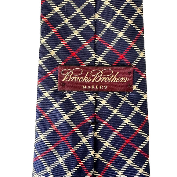 Brooks Brothers Makers 3"x52" Luxury Necktie Pure Silk USA Made Blue Red Plaid - Picture 3 of 5